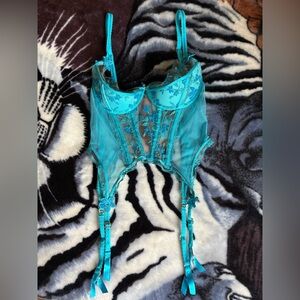 Honey Birdette Sabrina Turquoise Bustier and Stockings (S) set